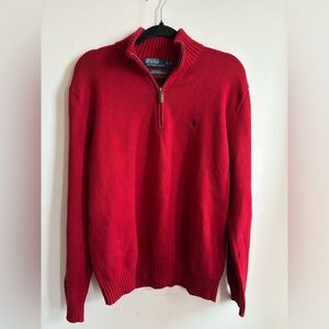 Polo By Ralph Lauren 100 % Cotton Red Knit Half-Zip Sweater Medium